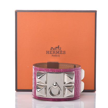 Hermes Shiny Alligator Collier De Chien CDC Bracelet S Rose Scheherazade 6 of 6