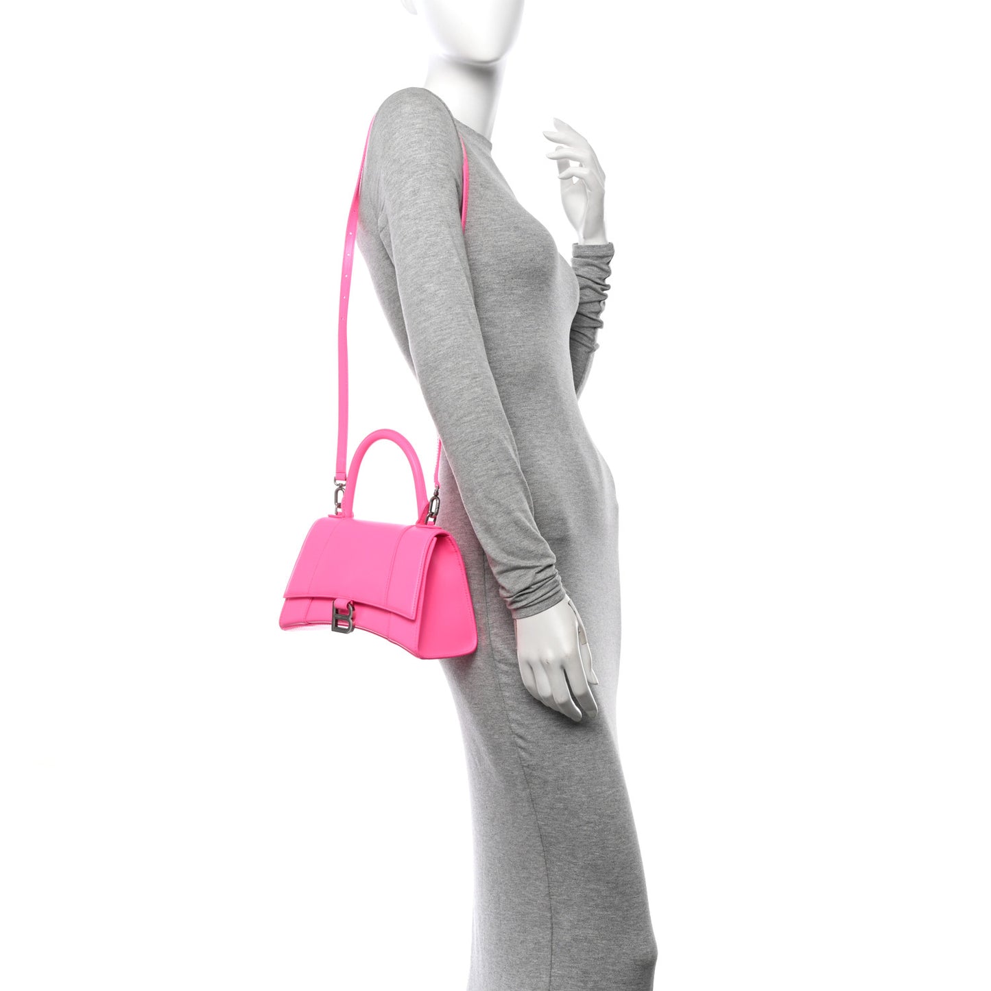 Shiny Box Calfskin Small Hourglass Top Handle Bag Fluo Pink