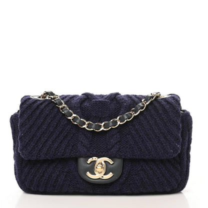 Chanel Cable Knit Small Flap Navy Blue 1 of 8