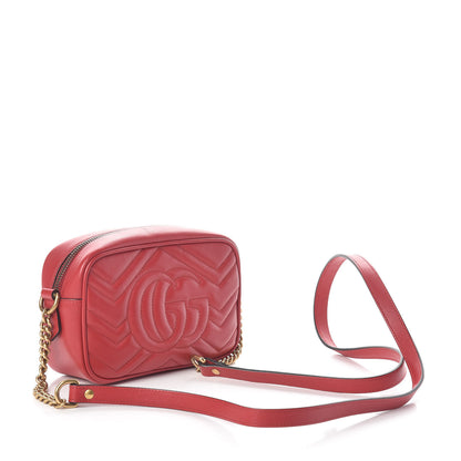 Gucci Calfskin Matelasse Mini GG Marmont Chain Shoulder Bag Hibiscus Red 3 of 11