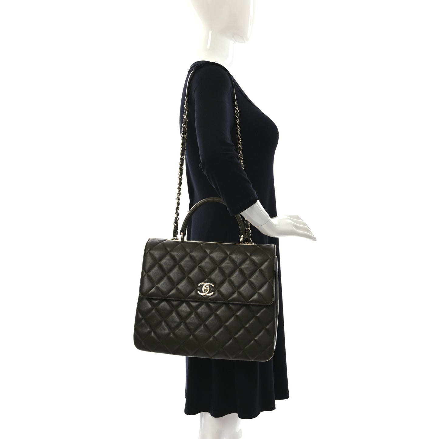 Lambskin Quilted Large Trendy CC Dual Handle Flap Bag Khaki
