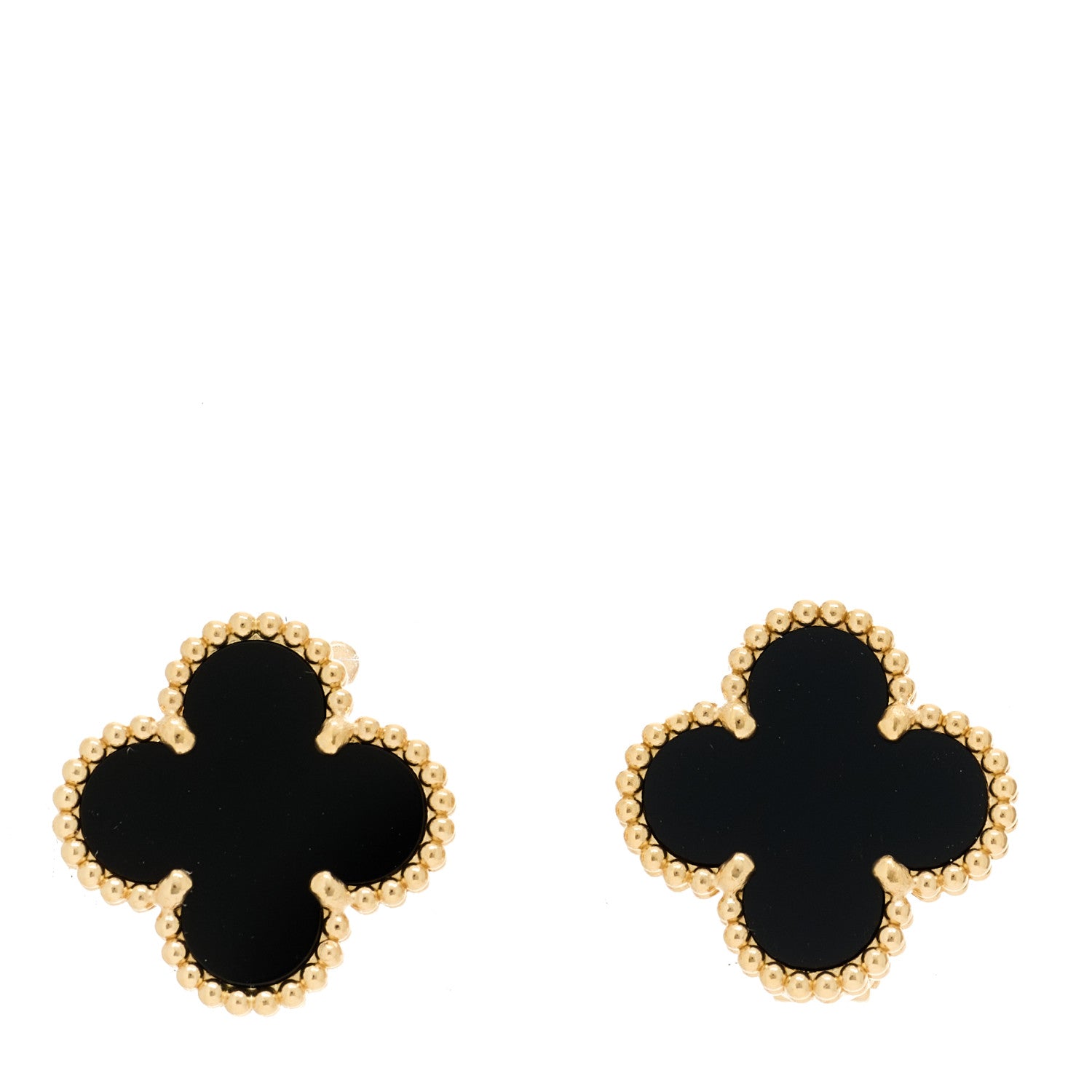 Van Cleef & Arpels 18K Yellow Gold Black Onyx Vintage Alhambra Earrings 1 of 5