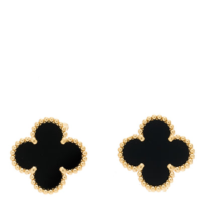 Van Cleef & Arpels 18K Yellow Gold Black Onyx Vintage Alhambra Earrings 1 of 5