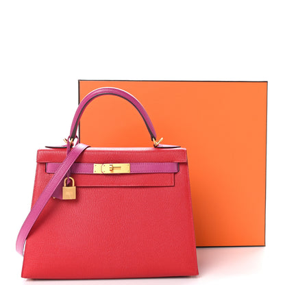 Hermes Chevre Mysore Horseshoe Kelly Sellier 28 Rouge Casaque Rose Pourpre 11 of 11