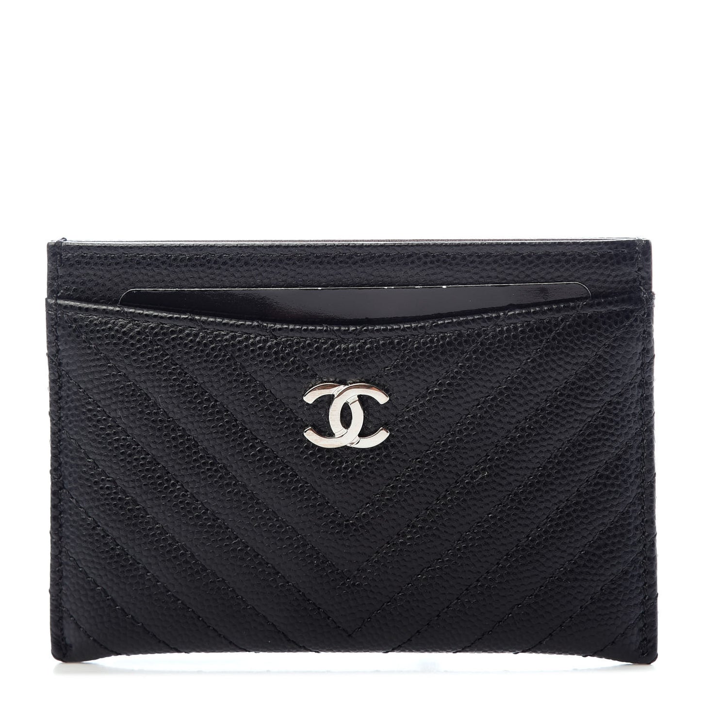 Caviar Chevron Quilted Card Holder Black