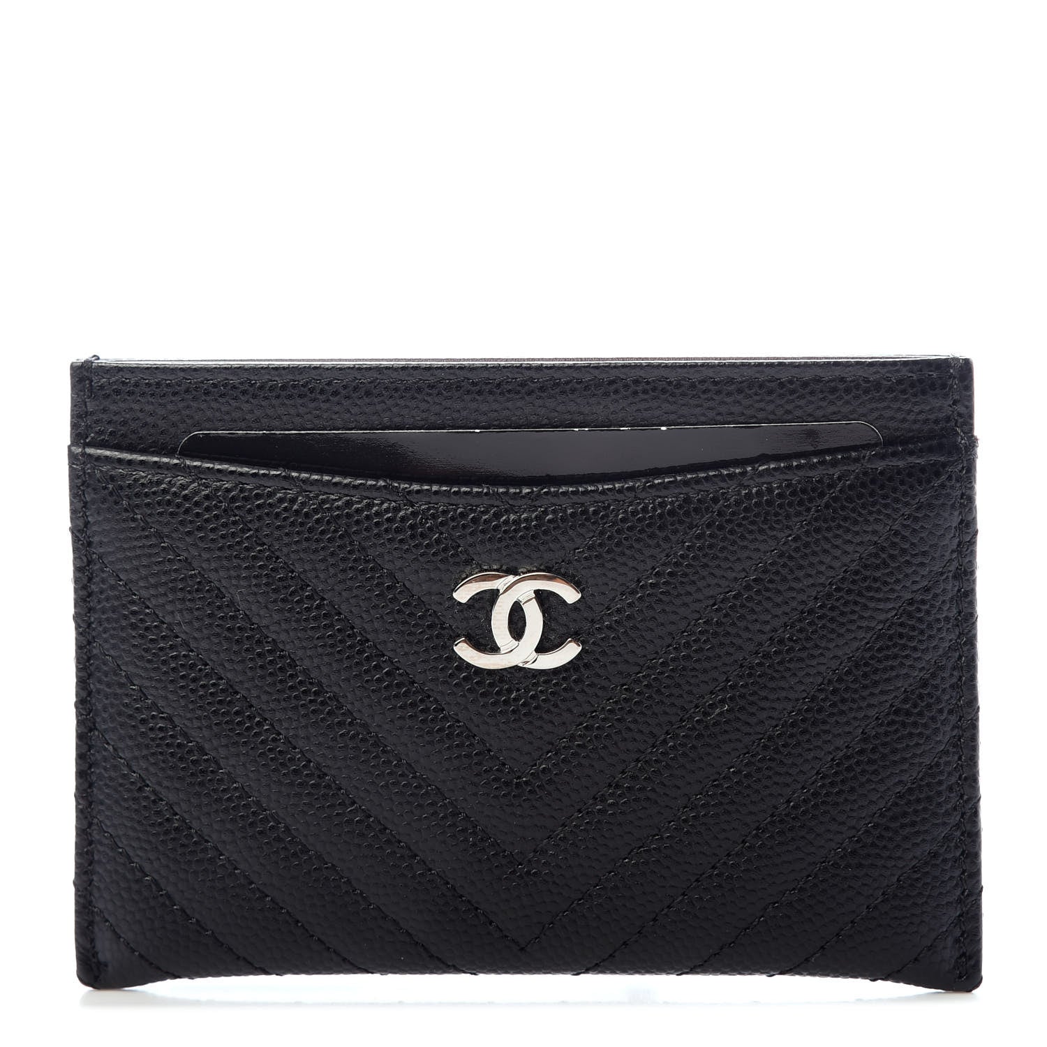 Chanel Caviar Chevron Quilted Card Holder Black 1 of 6