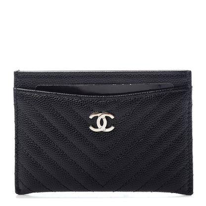 Chanel Caviar Chevron Quilted Card Holder Black 1 of 6