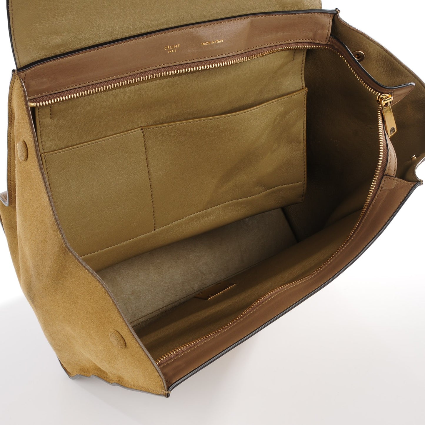 Smooth Calfskin Suede Medium Tri-Color Trapeze Olive