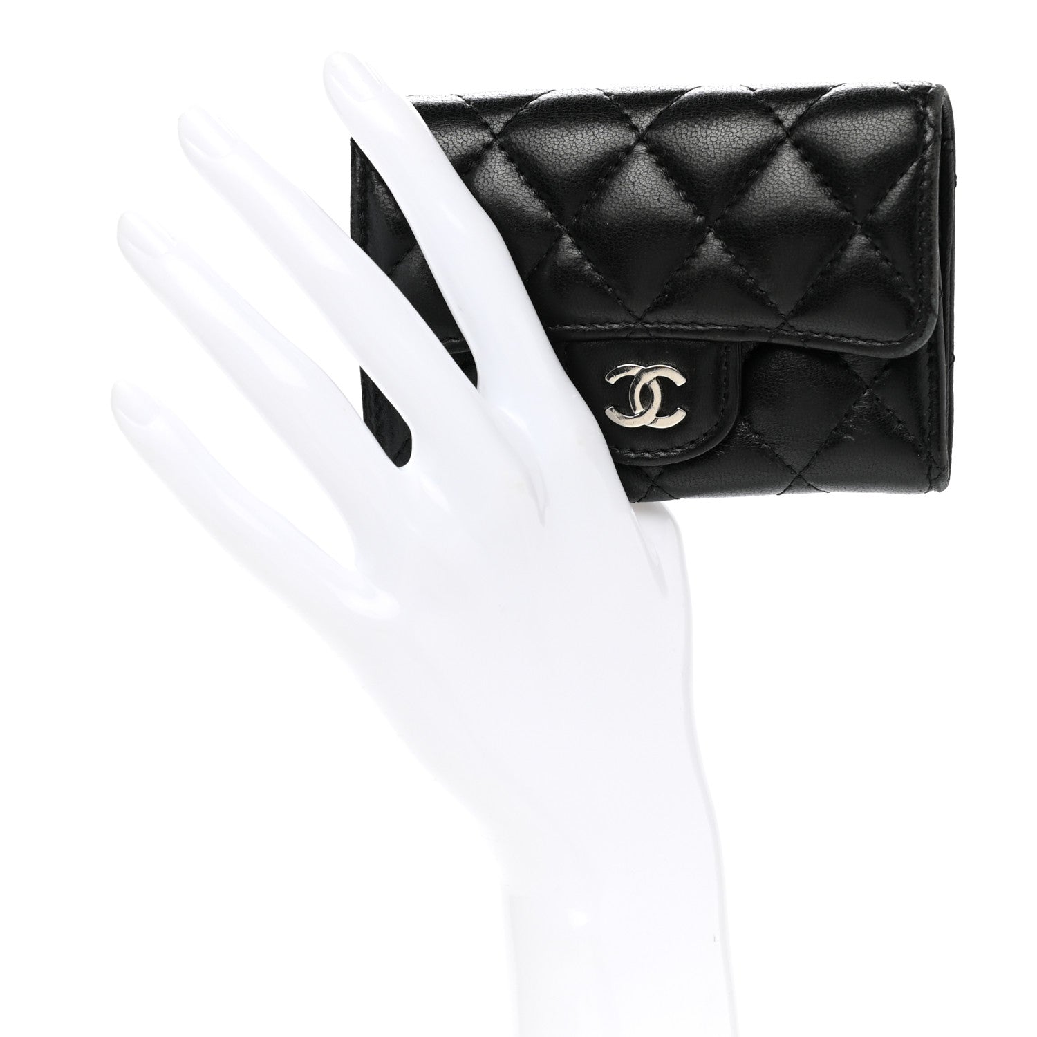 Chanel Lambskin Quilted Flap Card Holder Wallet Black 2 of 13