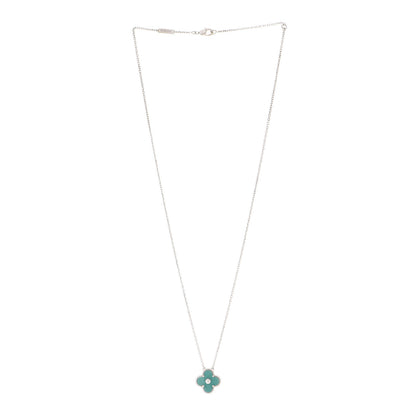 Van Cleef & Arpels 18K White Gold Diamond Celadon Green Sevres Porcelain Vintage Alhambra Pendant Necklace 3 of 6