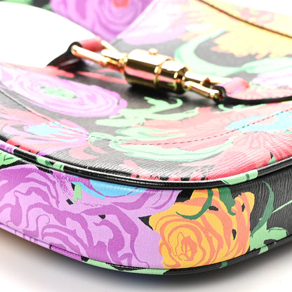 Gucci X KEN SCOTT New Shangai Calfskin Jenny Floral Print Small Jackie 1961 Hobo Black Pink 9 of 10
