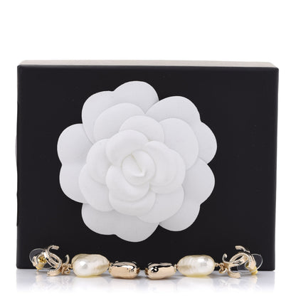 Chanel Pearl CC Double Heart Drop Earrings Gold 5 of 5