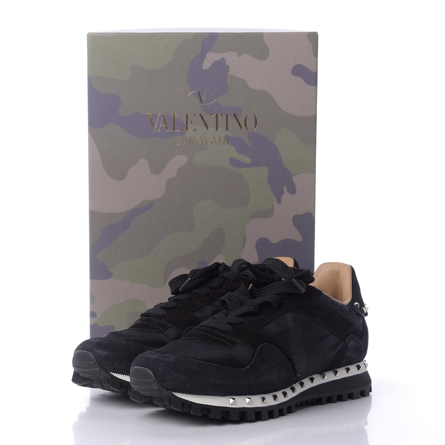 Suede Nylon Camouflage Womens Soul Rockstud Sneakers 35 Black
