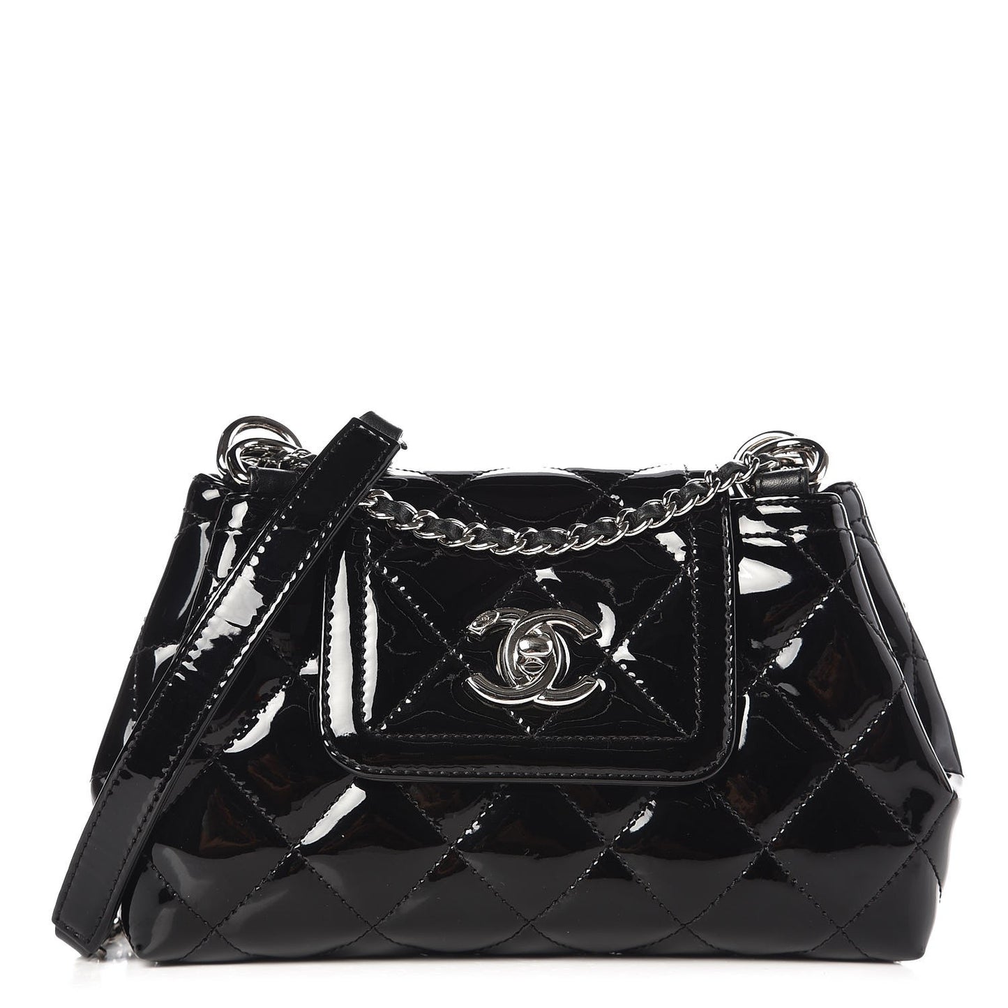 Patent Quilted Coco Shine Small Accordion Flap Black
