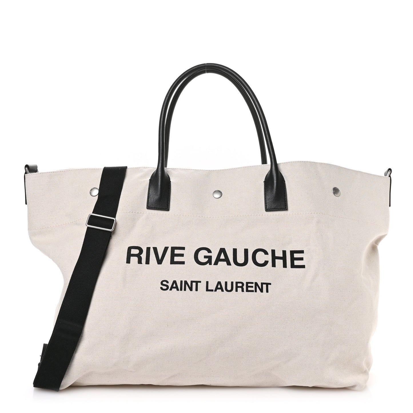Linen Calfskin Rive Gauche Maxi Tote Grege et Noir