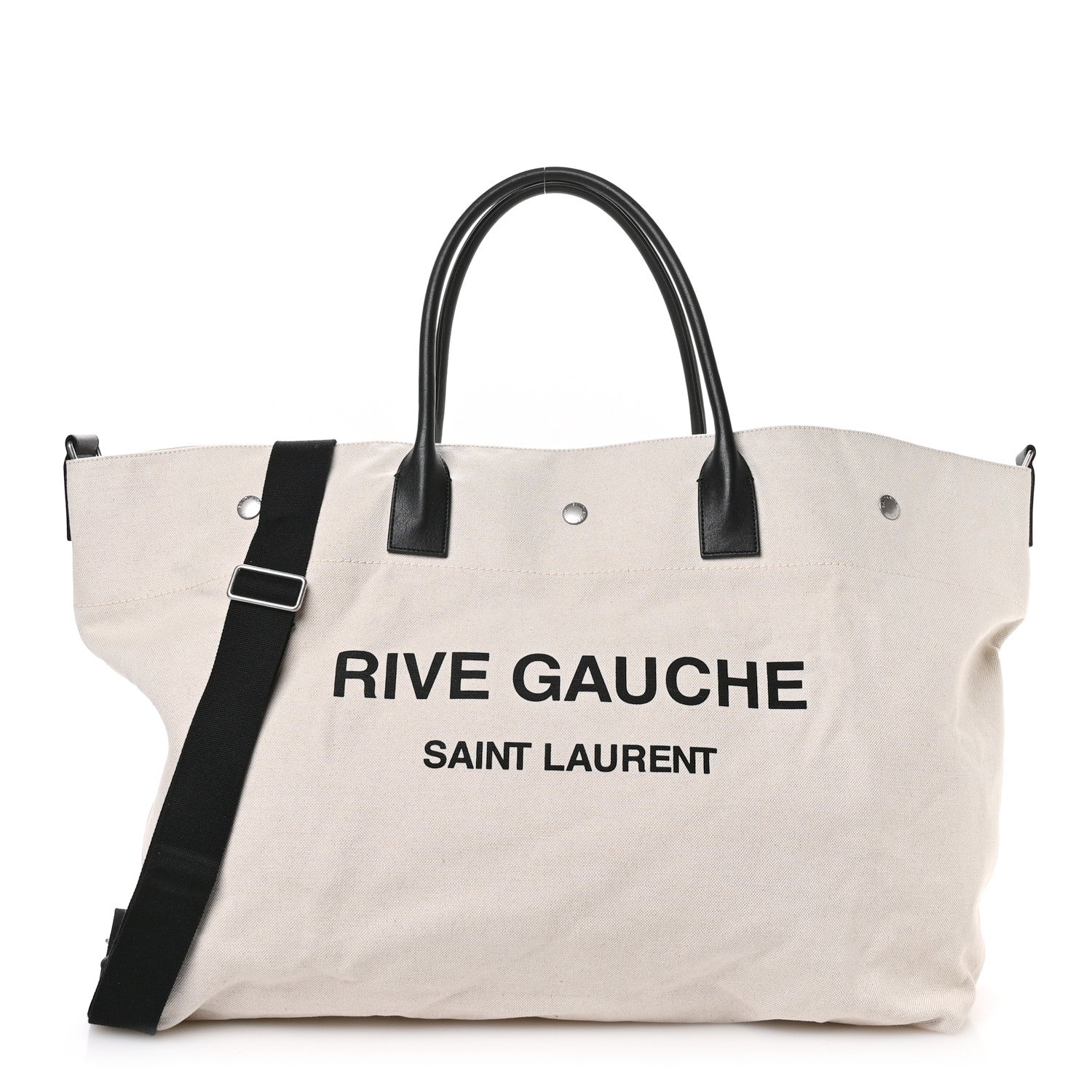 Saint Laurent Linen Calfskin Rive Gauche Maxi Tote Grege et Noir 3 of 18