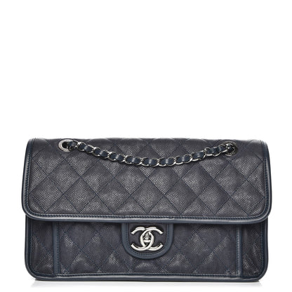 Chanel Caviar Quilted Medium French Riviera Flap Dark Navy Blue 1 of 9