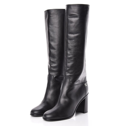 Chanel Calfskin Tall CC Boots 41.5 Black 3 of 7