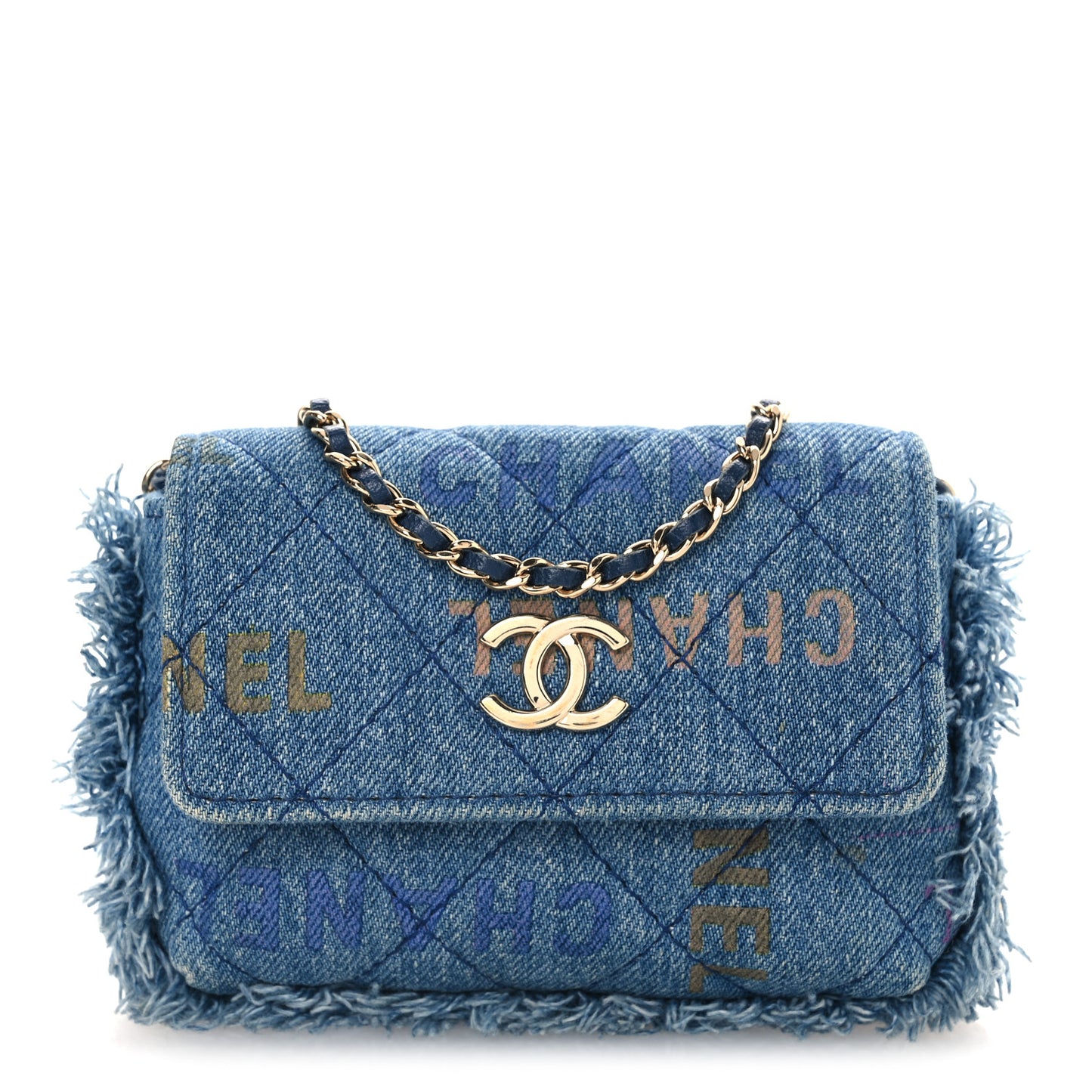 Denim Quilted Denim Mood Clutch With Chain Blue Multicolor