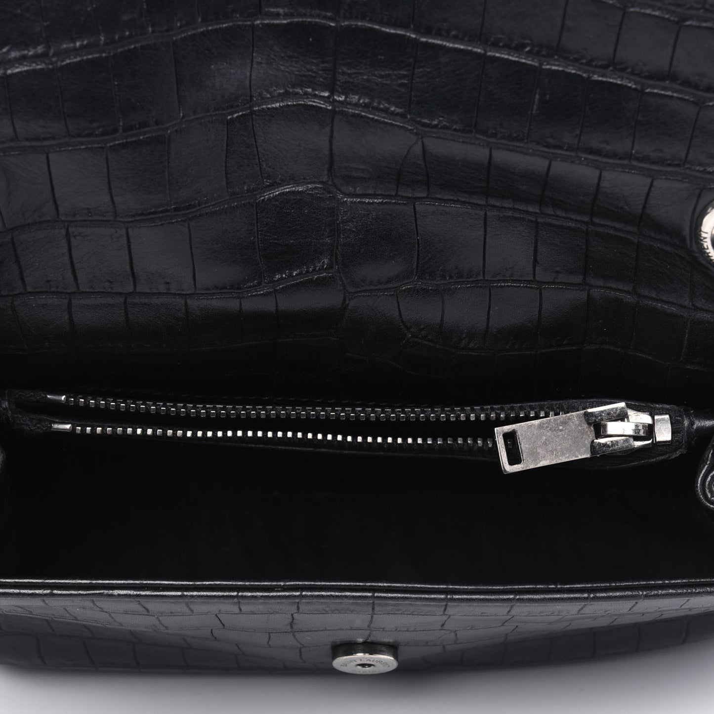 Calfskin Crocodile Embossed Small West Hollywood Monogram Fold-Over Bag Black