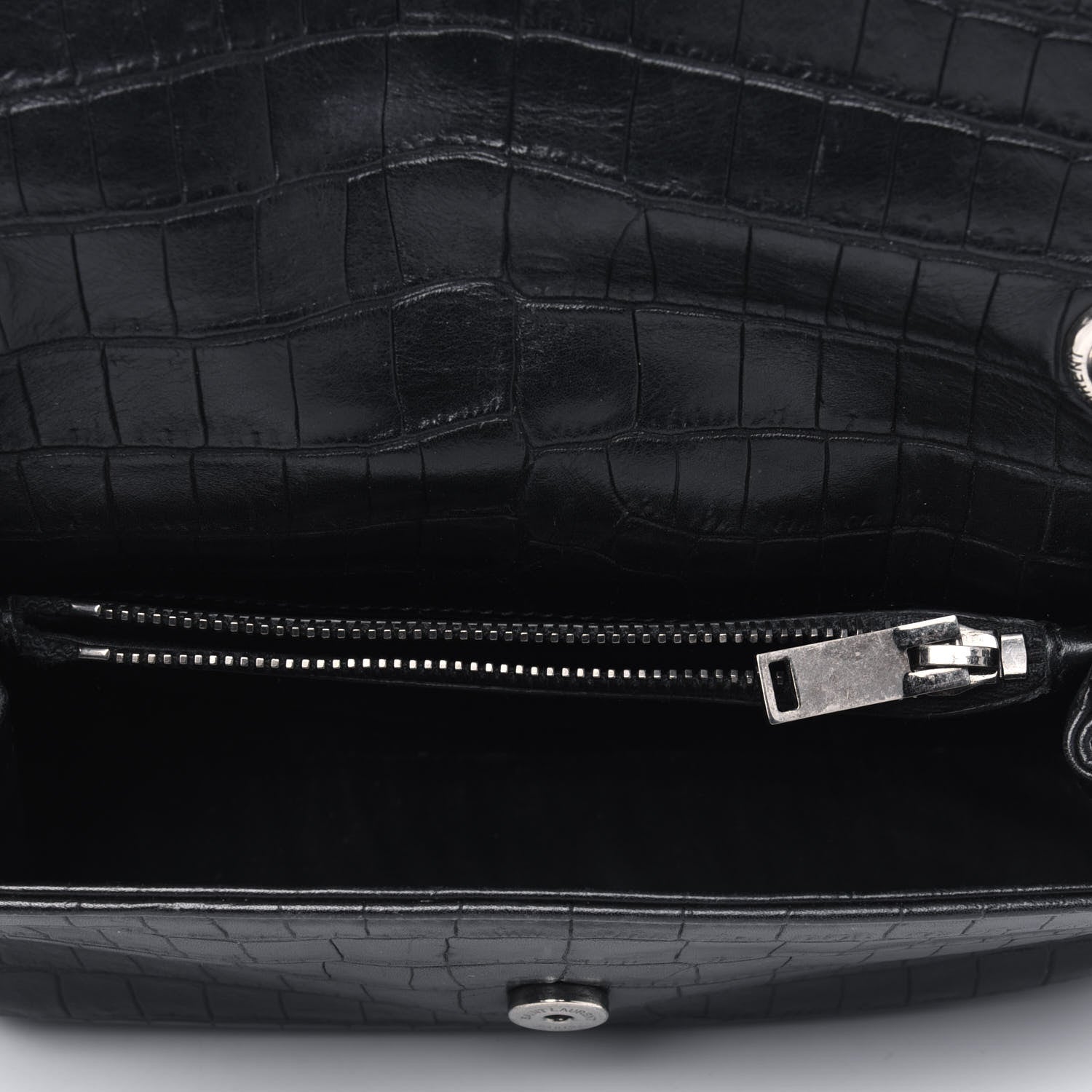 Saint Laurent Calfskin Crocodile Embossed Small West Hollywood Monogram Fold-Over Bag Black 4 of 7