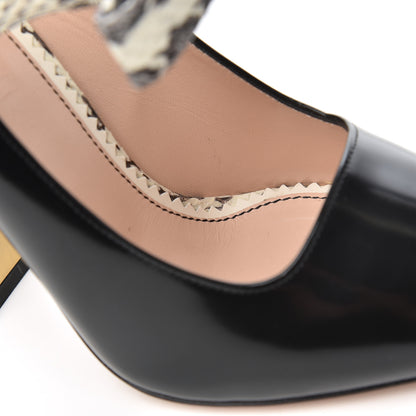 Gucci Polished Calfskin Elaphe Nimue Bow Mary Jane Pumps 37.5 Black Roccia 9 of 18