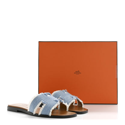 Hermes Denim Oran Fringe Sandals 36 Bleu Clair 10 of 10