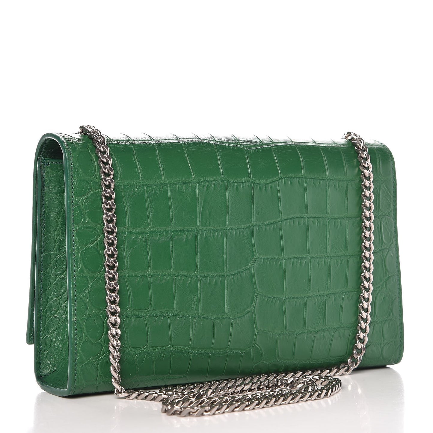 Calfskin Crocodile Embossed Medium Classic Monogram Kate Tassel Satchel Green