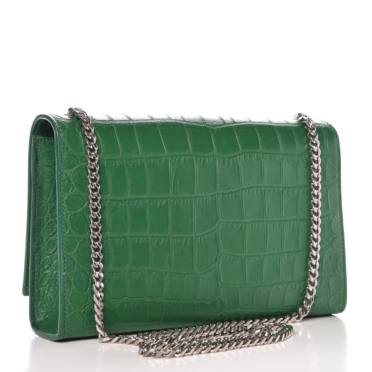 Saint Laurent Calfskin Crocodile Embossed Medium Classic Monogram Kate Tassel Satchel Green 3 of 7