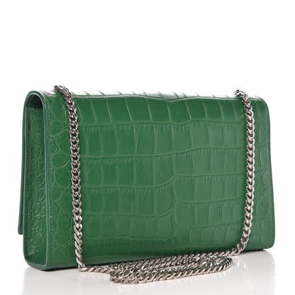 Saint Laurent Calfskin Crocodile Embossed Medium Classic Monogram Kate Tassel Satchel Green 3 of 7