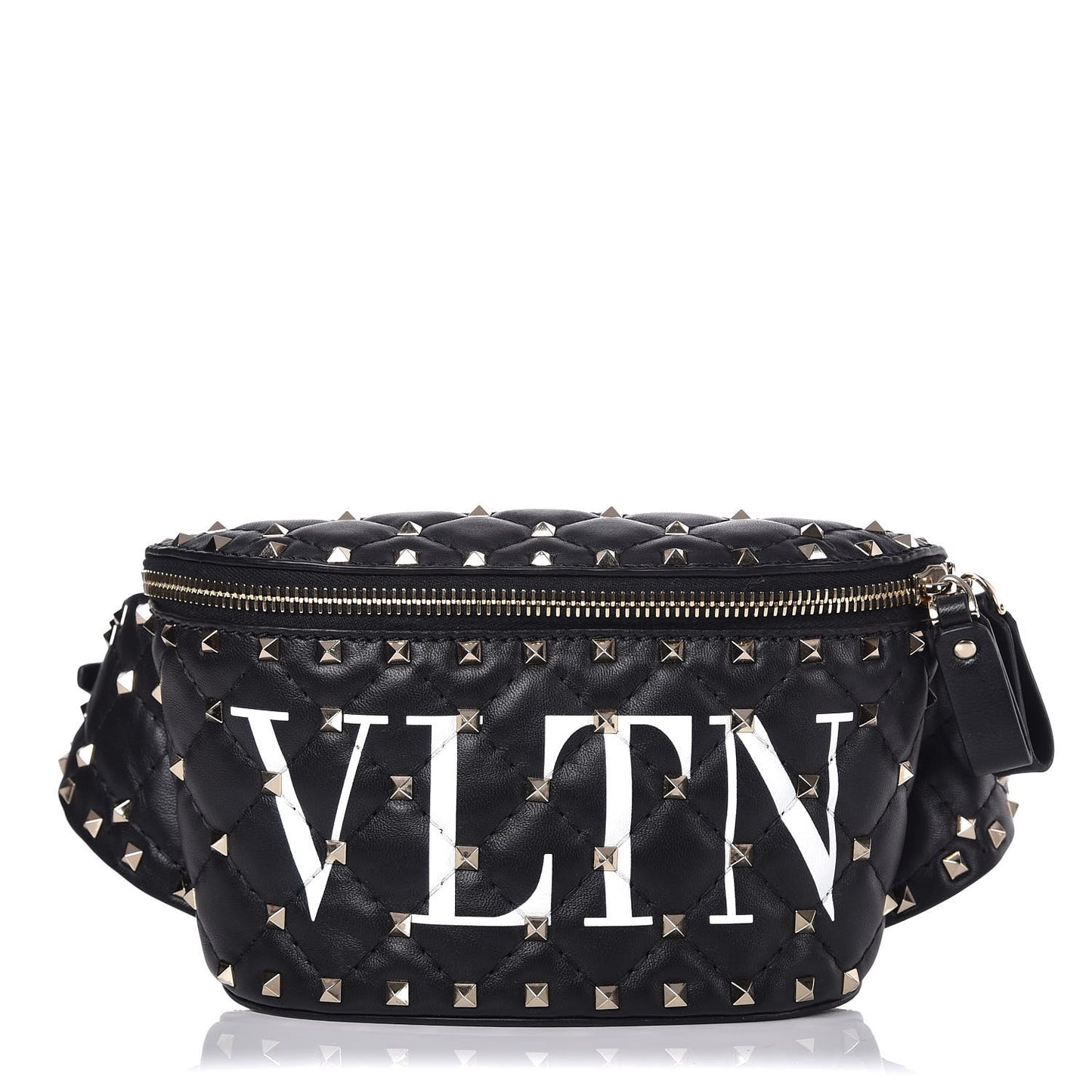 Lambskin VLTN Rockstud Spike It Belt Bag 95 Black White