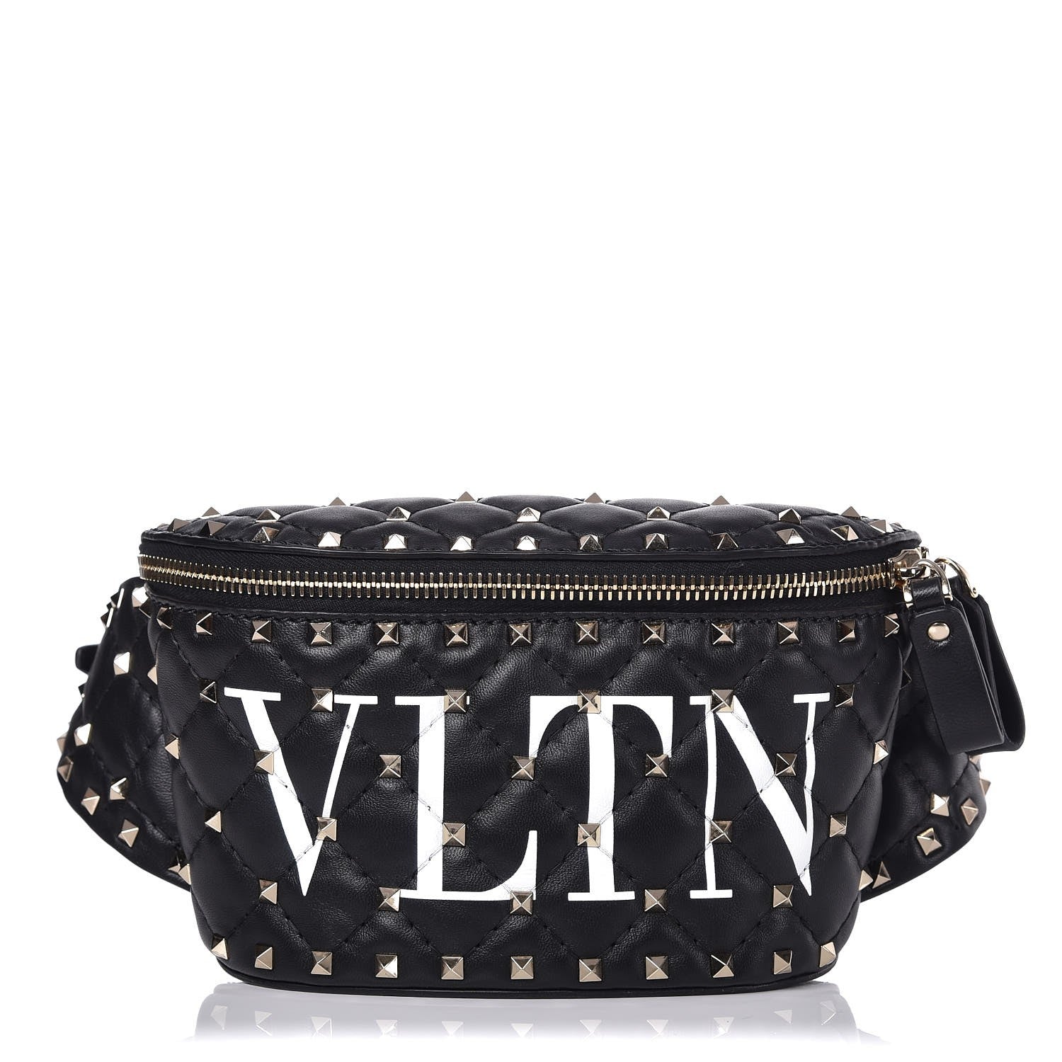 Valentino Garavani Lambskin VLTN Rockstud Spike It Belt Bag 95 Black White 1 of 6