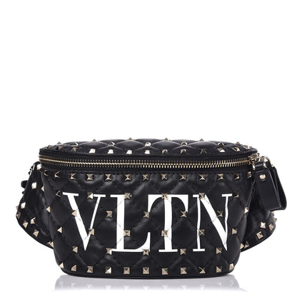 Valentino Garavani Lambskin VLTN Rockstud Spike It Belt Bag 95 Black White 1 of 6