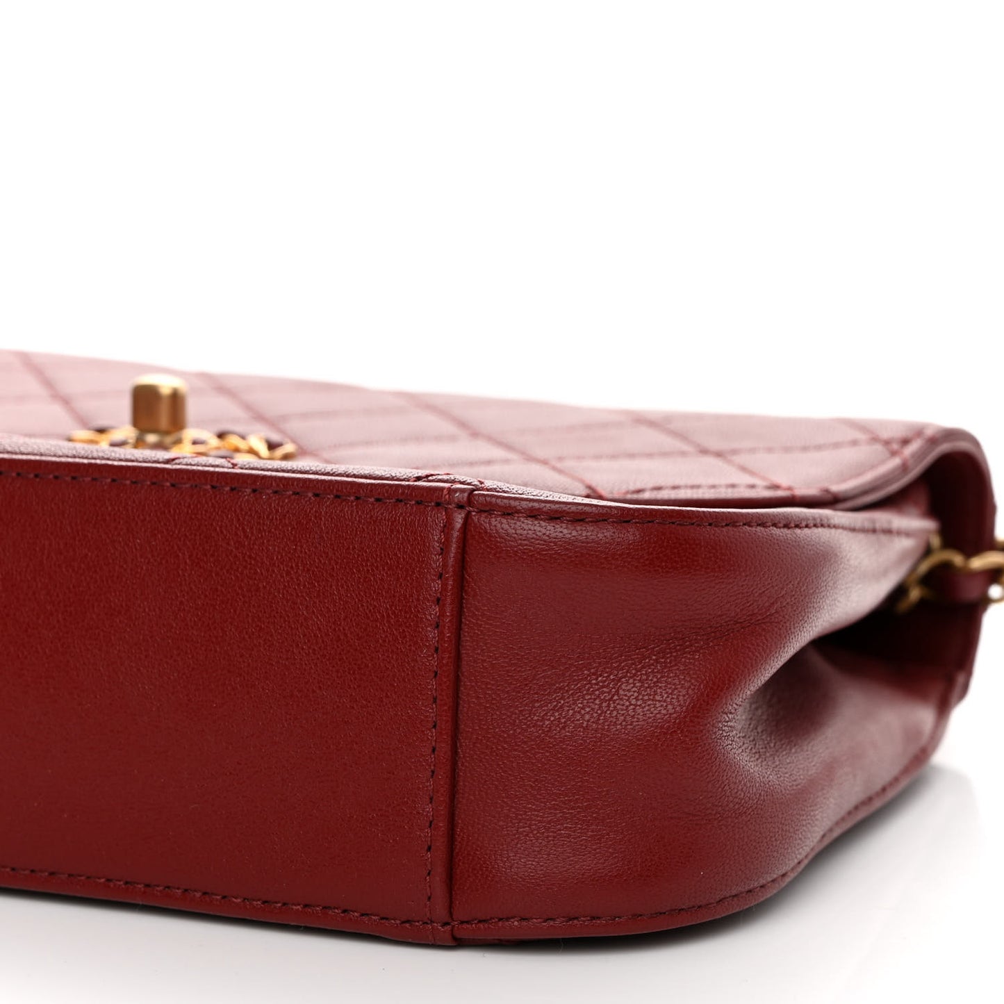 Lambskin Quilted Chain Infinity Top Handle Flap Burgundy