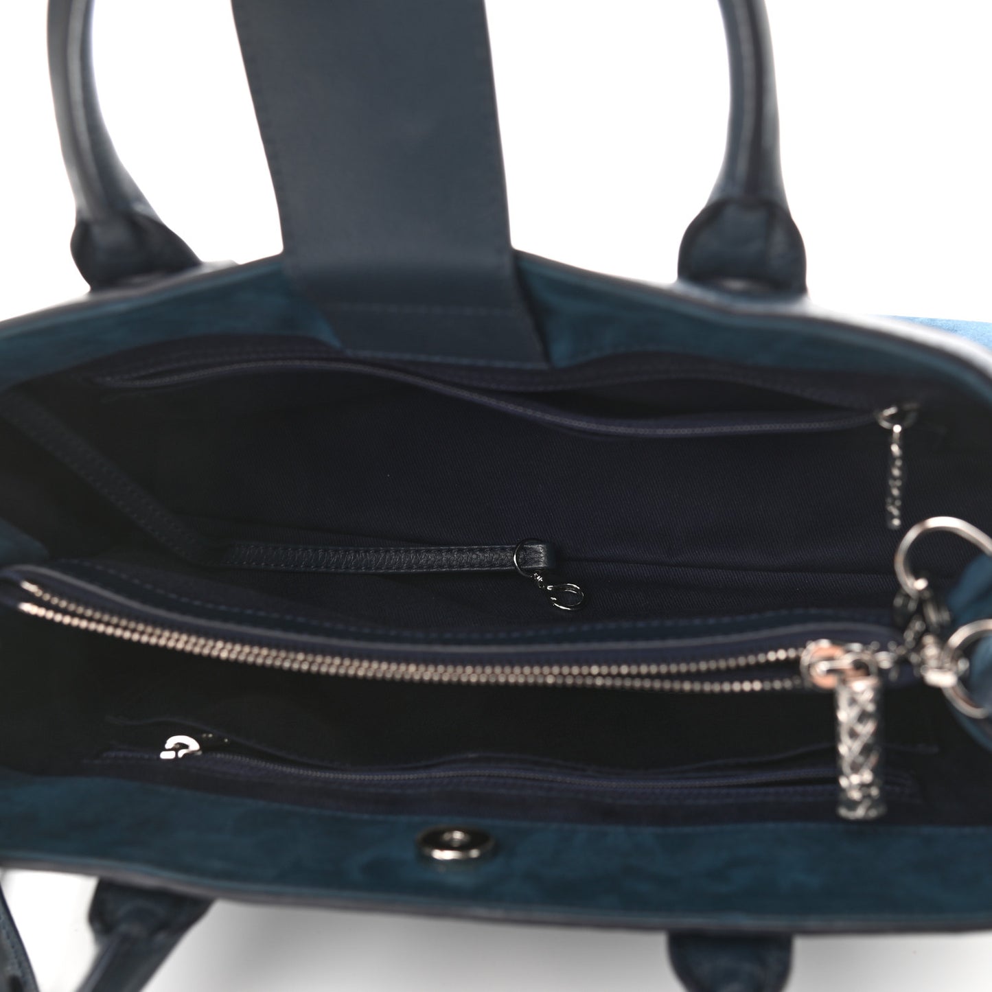 Grained Calfskin Suede Neo Executive Shopper Tote Navy Blue