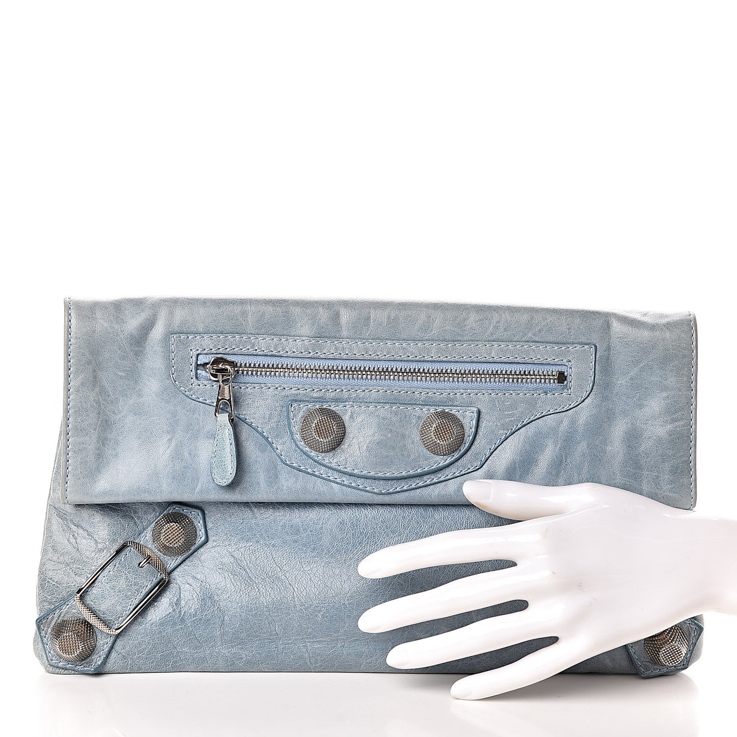 Agneau Giant 21 Silver Hardware Envelope Clutch Sky Silver Hardware