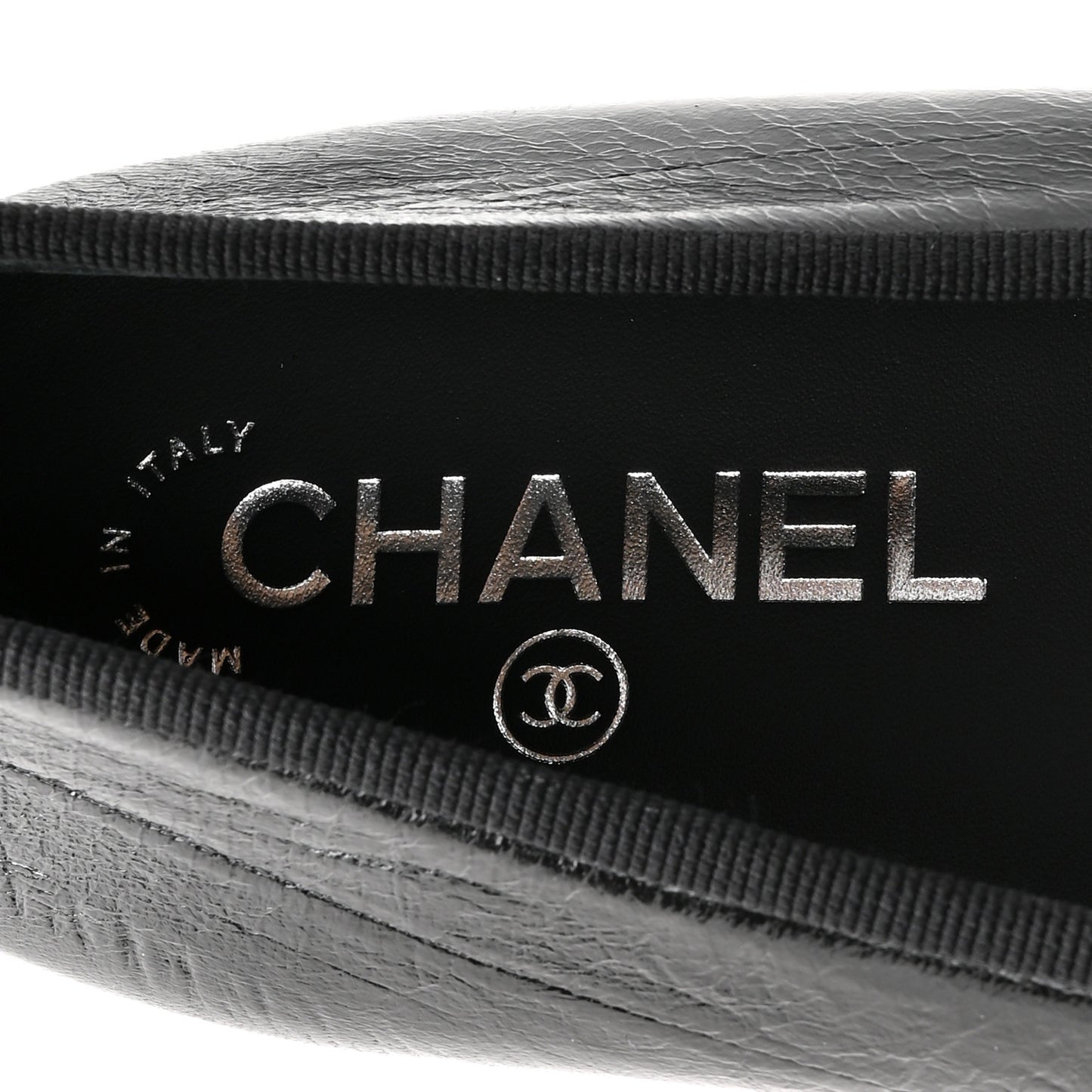 Crumpled Shiny Lambskin CC Cap Toe Ballerina Flats 40 Black White