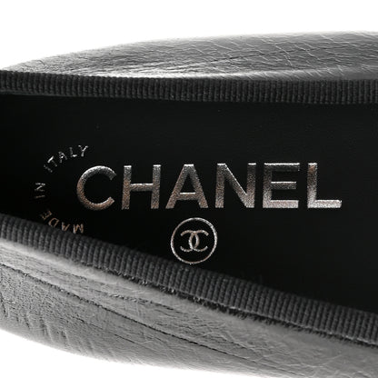 Chanel Crumpled Shiny Lambskin CC Cap Toe Ballerina Flats 40 Black White 9 of 11