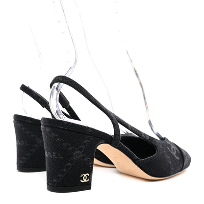 Chanel Denim Cap Toe CC Slingback Pumps 36 Charcoal Black Blue 3 of 9