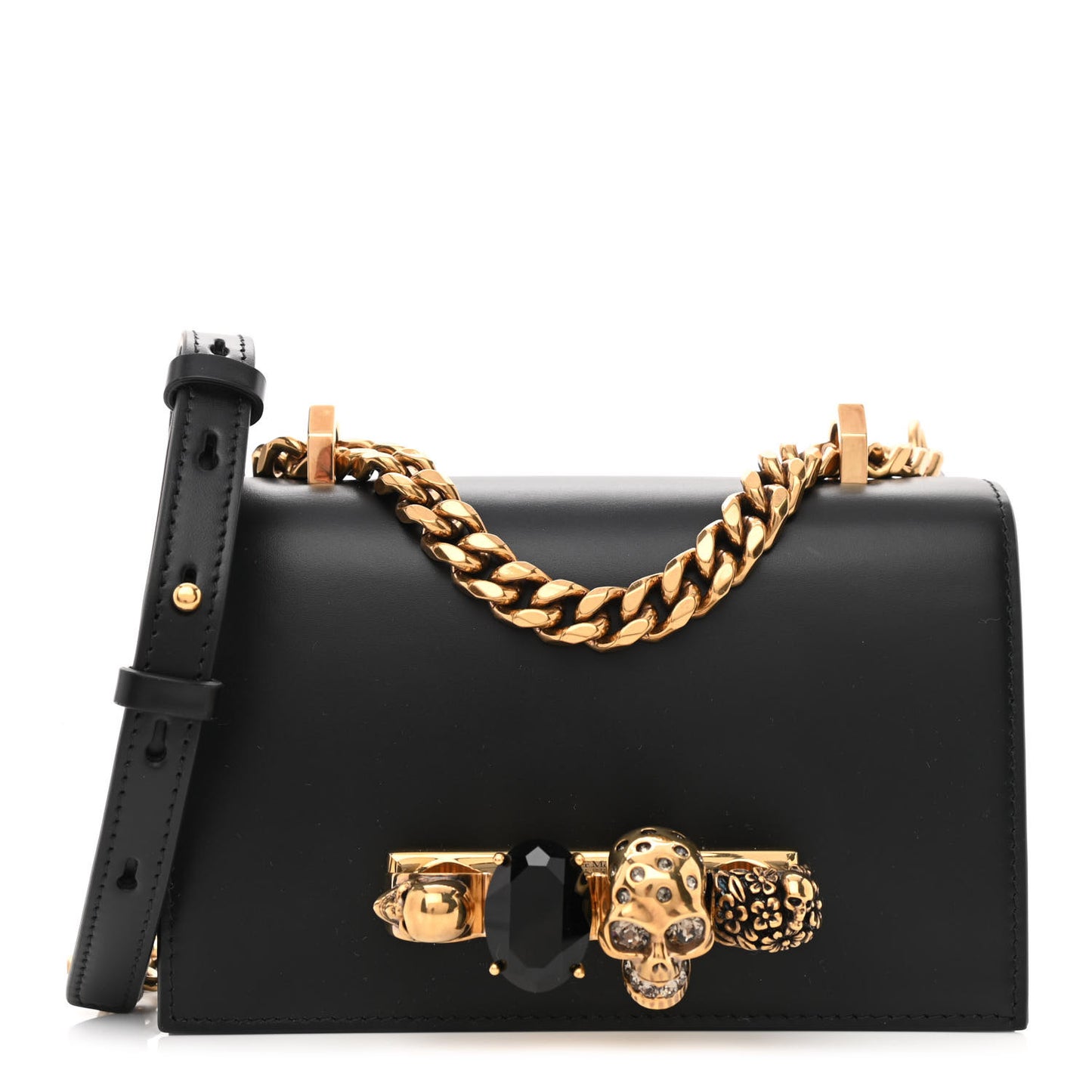 Calfskin Mini Jeweled Knuckle Satchel Black