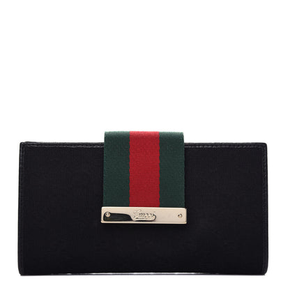 Gucci Monogram Calfskin Ladies Web Long Wallet Black 1 of 7