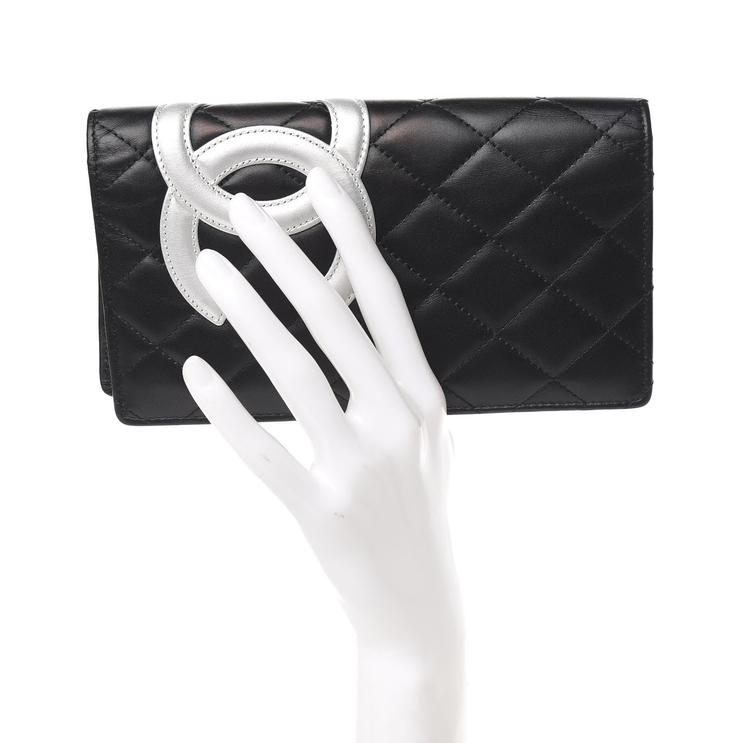 Chanel Calfskin Quilted Cambon Yen Wallet Black White 2 of 8