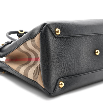 Burberry Derby Calfskin House Check Medium Banner Tote Black 9 of 10