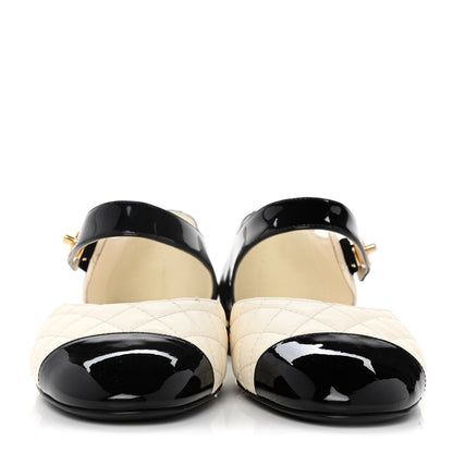 Chanel Patent Lambskin Quilted Cap Toe Ballerina Flats 36 Ivory Black 2 of 9