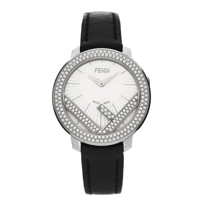 Fendi Stainless Steel Calfskin Diamond Pave Bezel 28mm Fendi Run Away Quartz Watch 1 of 6