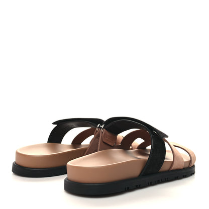 Hermes Suede Goatskin Womens Chypre Sandals 37 Rose Perle Black 4 of 9