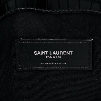 Saint Laurent Calfskin Crocodile Embossed Uptown Monogram Clutch Black 6 of 8