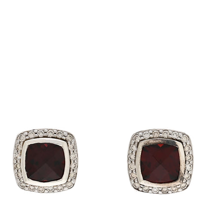 David Yurman Sterling Silver Diamond Garnet 7mm Petite Albion Earrings 1 of 4