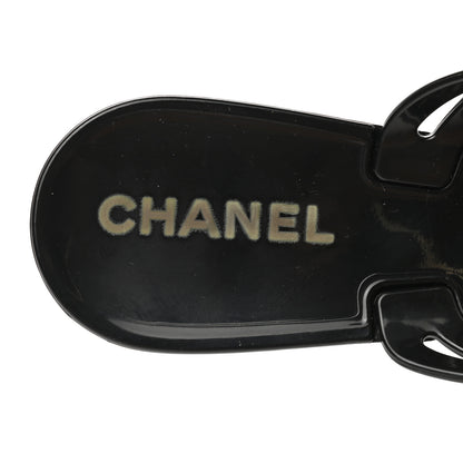 Chanel Jelly Camellia Thong Sandals 37 Black Ivory 7 of 9