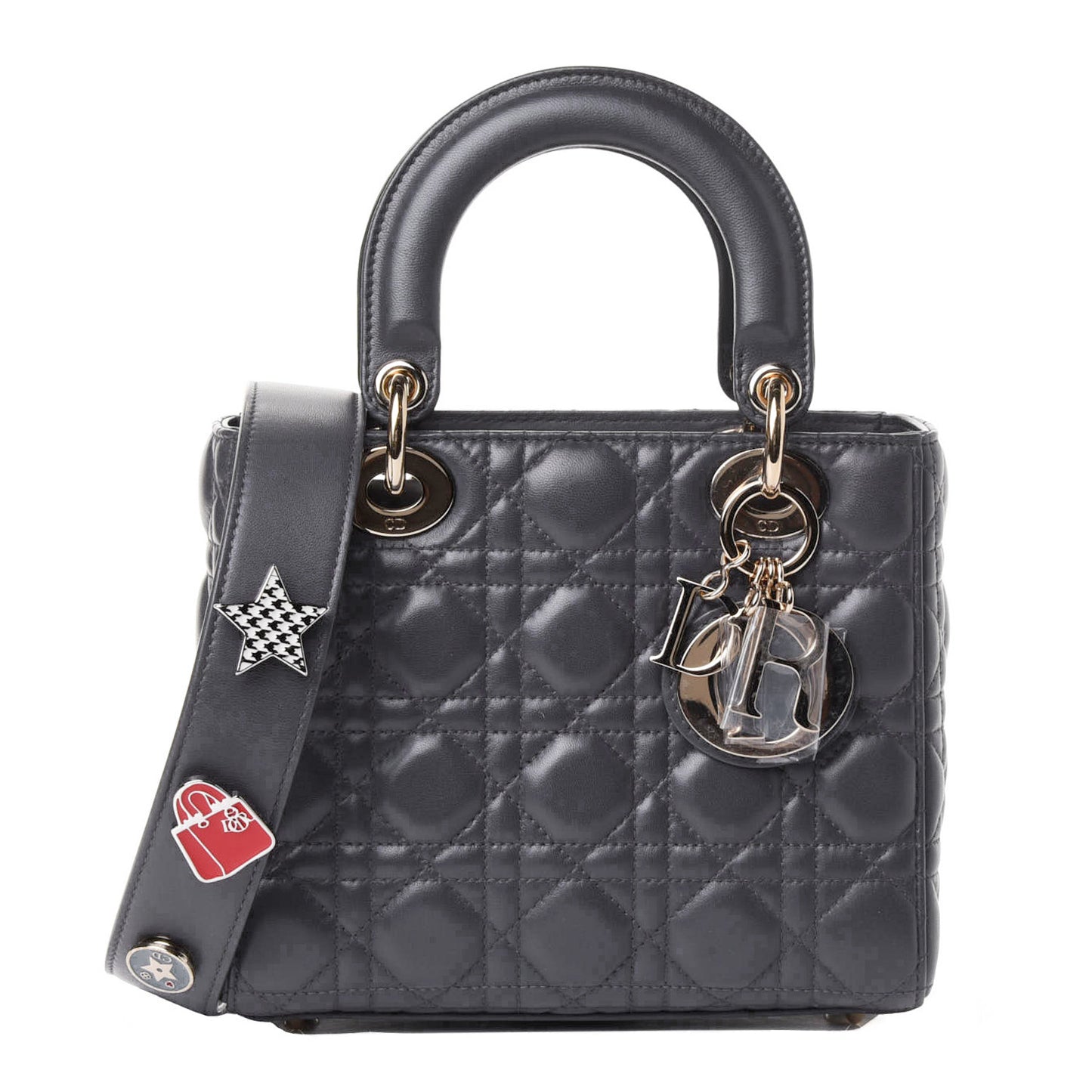Lambskin Cannage Small Lucky Badges My Lady Dior Dark Grey